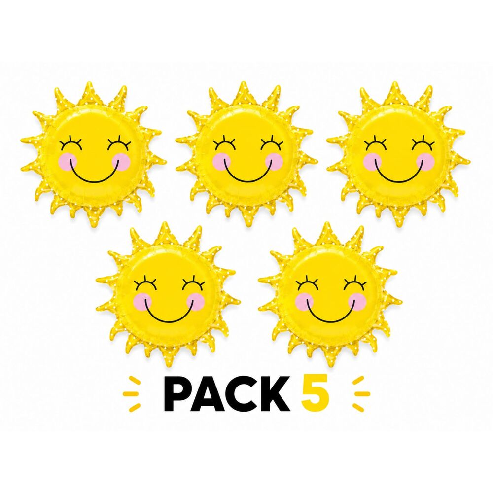 5 Pack 26in Smiling Sun Foil Balloons Yellow Sunshine Birthday Party Decor